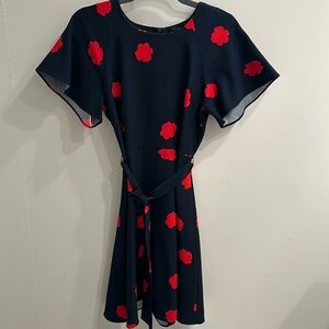 Banana Republic Blue Midi Work Dress with Red flowers